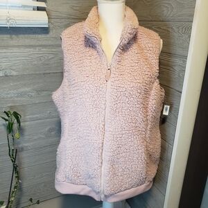 Time and Tru Vest Pink Sherpa Collared Full Zip Women's Size XL (16-18) NWOT